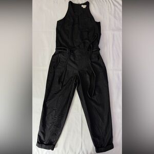 Helmut Lang Black Sleeveless Pants Jumpsuit w/ Cuffed Hem & Belted Waist
